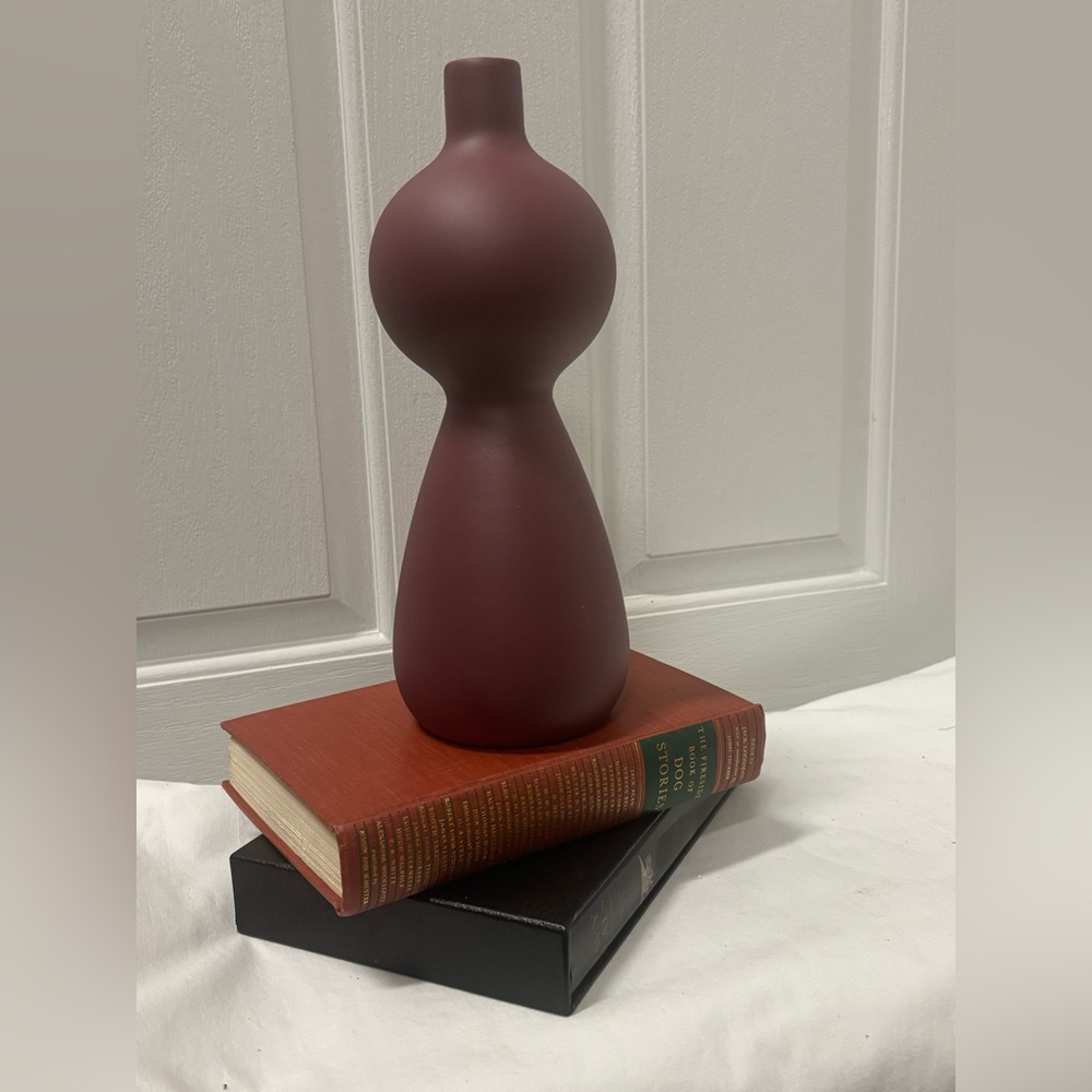 Portugal Contemporary Burgundy Abstract Ceramic Vase 12"